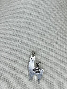 Whimsical Silver Llama Alpaca Pendant Floating Necklace - White/Silver